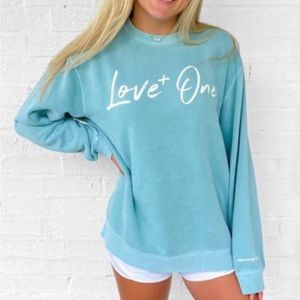LIKE NEW love + one comfort colors crewneck sweatshirt sea foam green